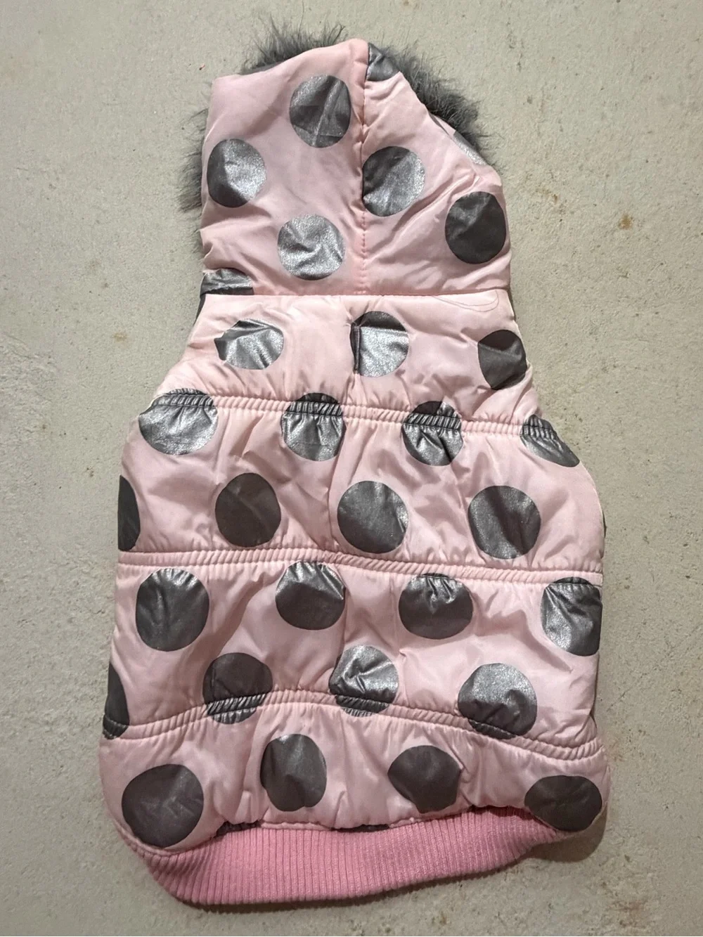 Dog Pink Puffer Jacket with Silver Polka Dots